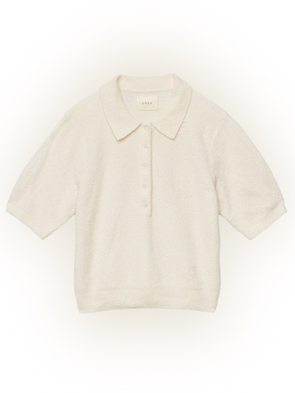 Doen Artie Merino Boucle Collar Polo Button Short Sleeve Knit Top Ivory Cream - Picture 14 of 15